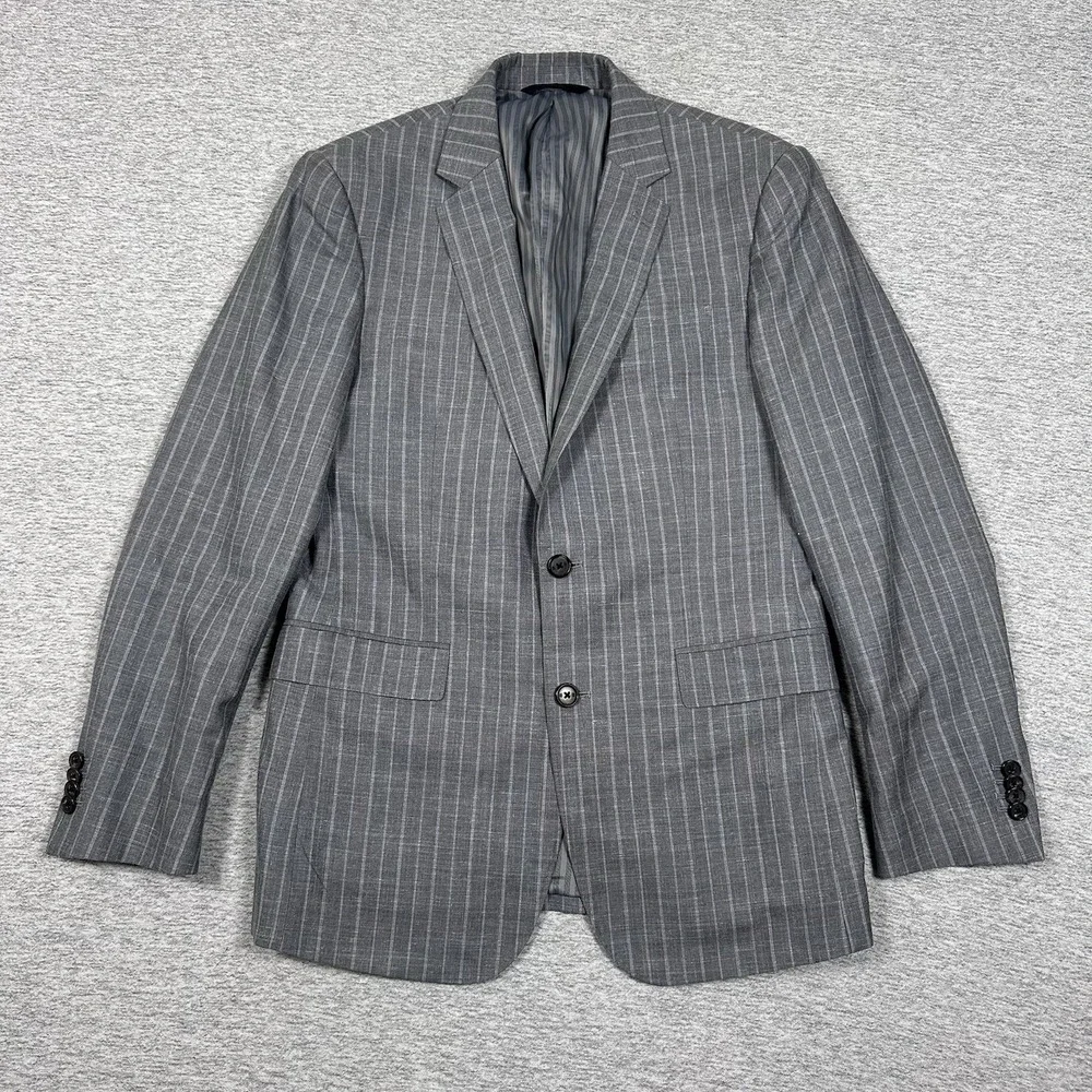 Banana Republic Blazer Mens 38R Gray Striped Wool Silk Linen Vitale Barberis